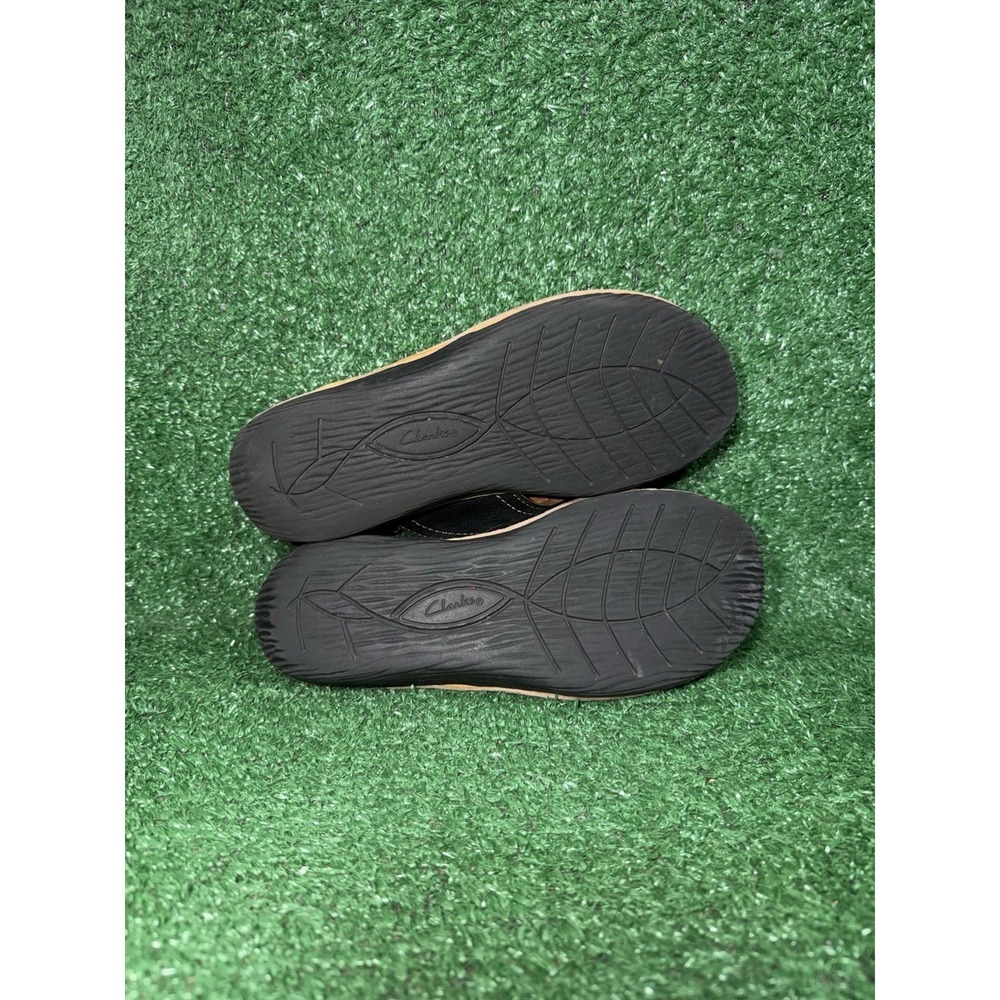 Clarks Artisan Black Leather Flower Wedge Thong Sandals Beach Slide Women Size 8 - Picture 8 of 9
